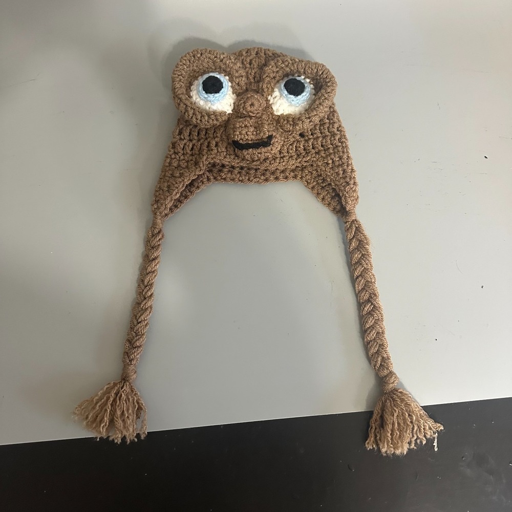 Kaydee's Korner ET Extra Terrestrial Crochet Beanie Hat Brown Kids 0-3M